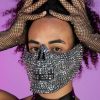 Accessories * | Kbw Accessories Silver Rhinestone Skull Half Face Mask