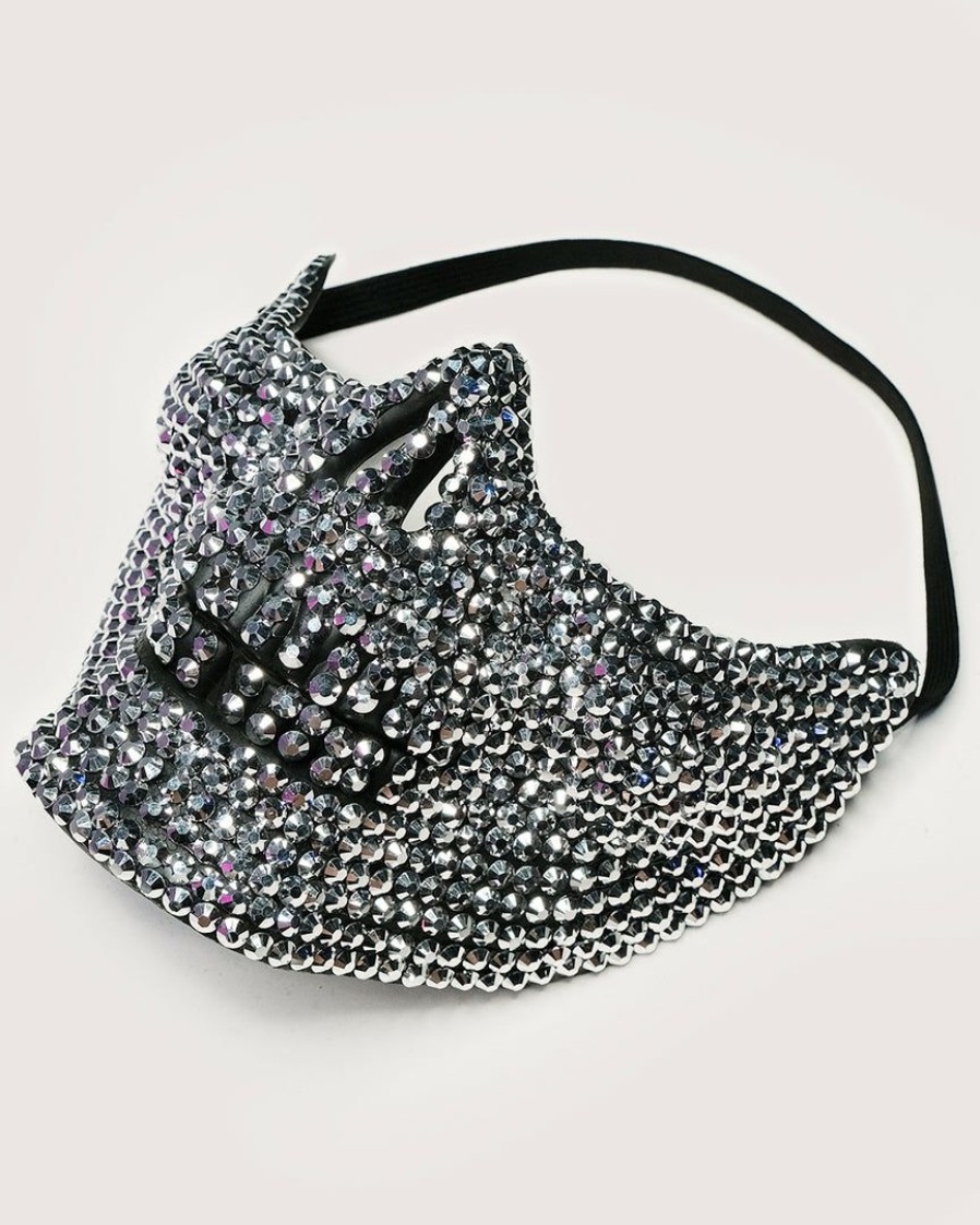 Accessories * | Kbw Accessories Silver Rhinestone Skull Half Face Mask