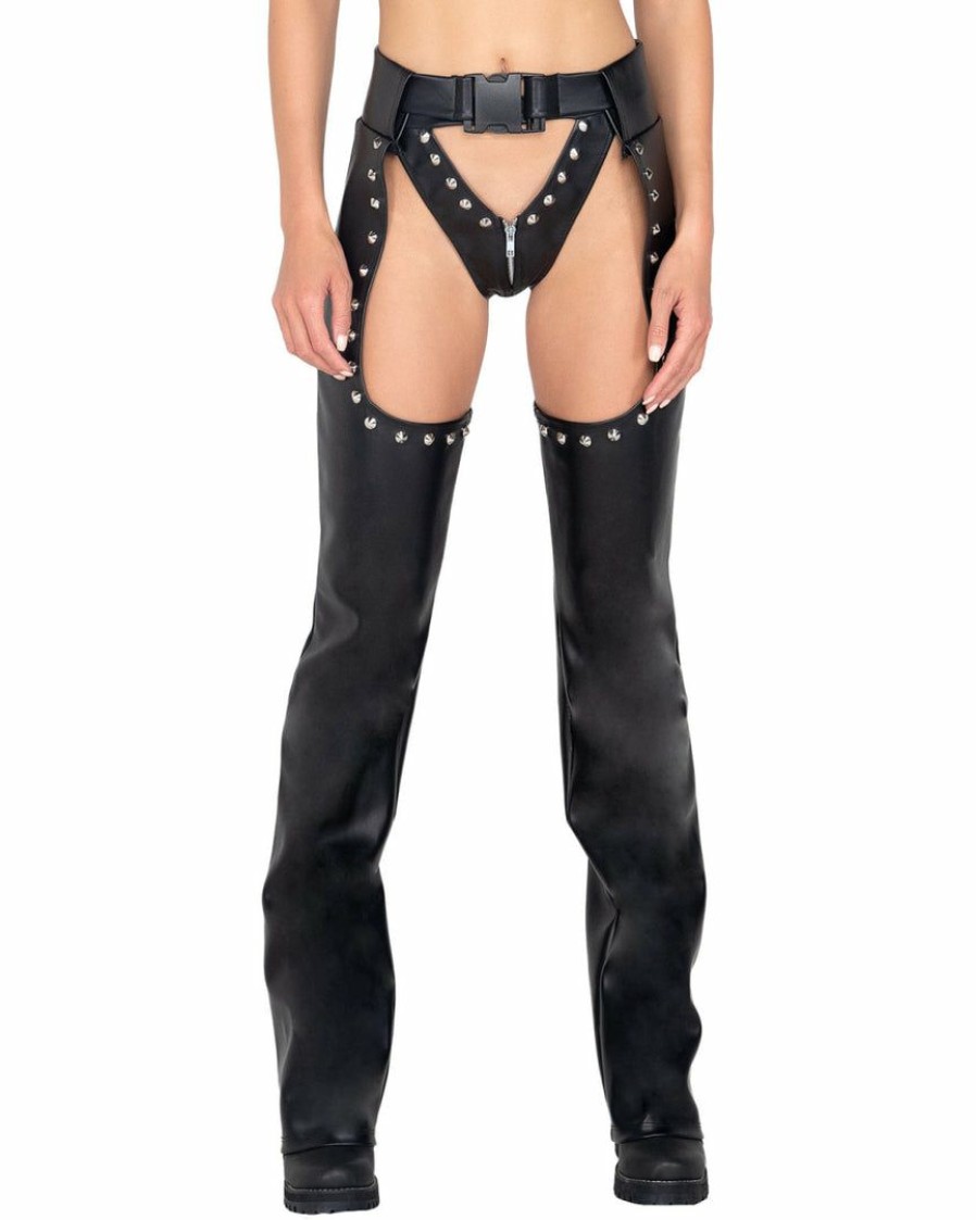 Womens * | Roma Calling The Shots Studded Faux Leather Chaps