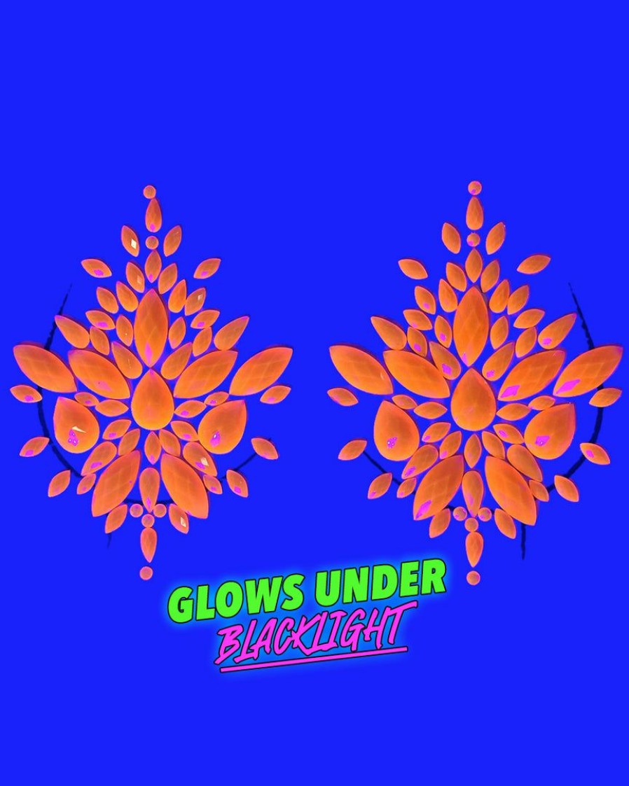 Accessories * | Uniflying Neon Orange Black Light Reflective Self-Adhesive Jewel Pasties Accessories