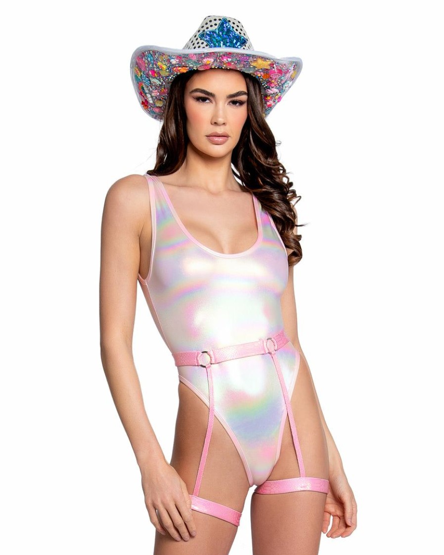 Womens * | J. Valentine New Baby Pink Holo Foil Bodysuit