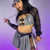 Womens * | Ae New Black Fishnet Hooded Shrug