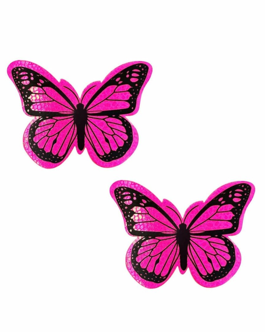 Accessories * | Accessories Super Pink Holographic Butterfly Uv Blacklight Neva Nude Pasties