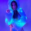 Womens * | J. Valentine White Furry Green Led Cropped Hooded Rave Jacket