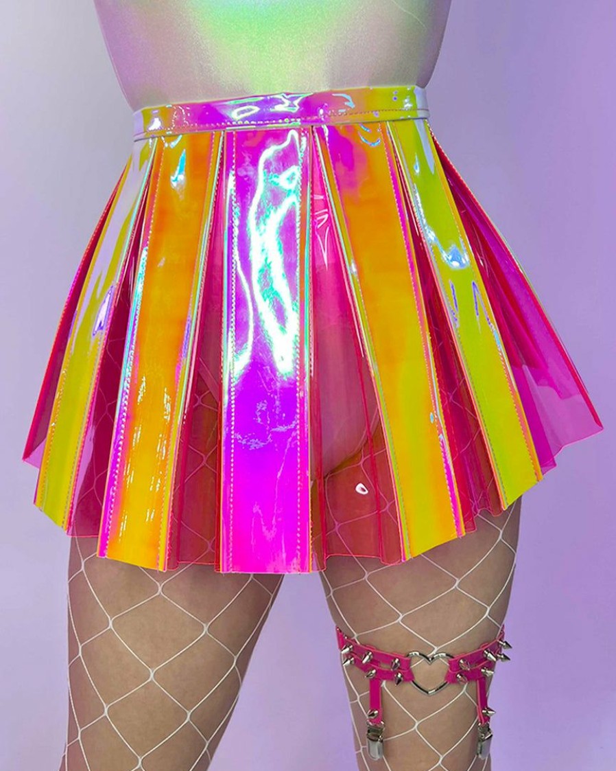 Womens * | J. Valentine Pink Lemonade Pvc Pleated Skirt