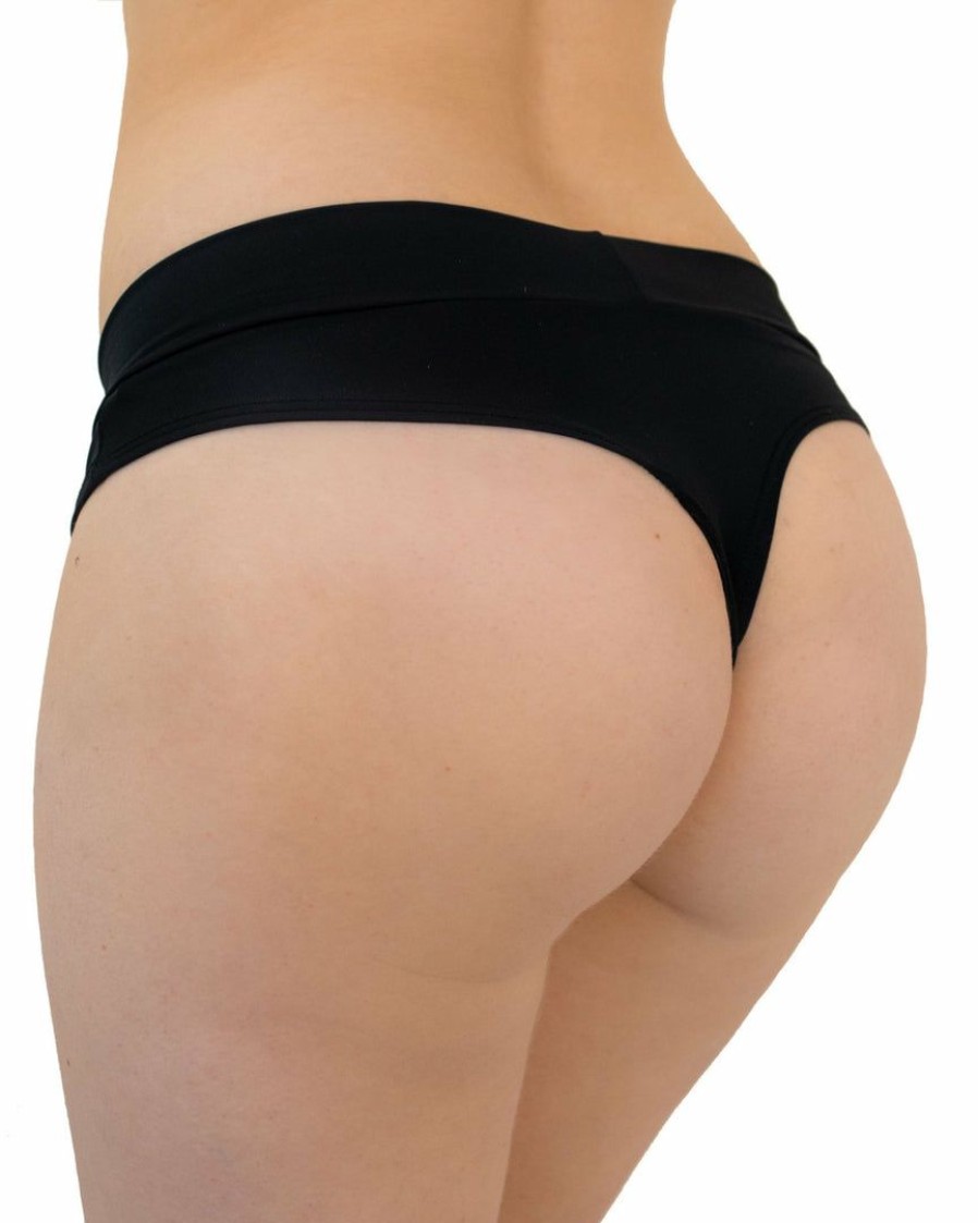 Womens * | Shark Black Matte Solid Thong