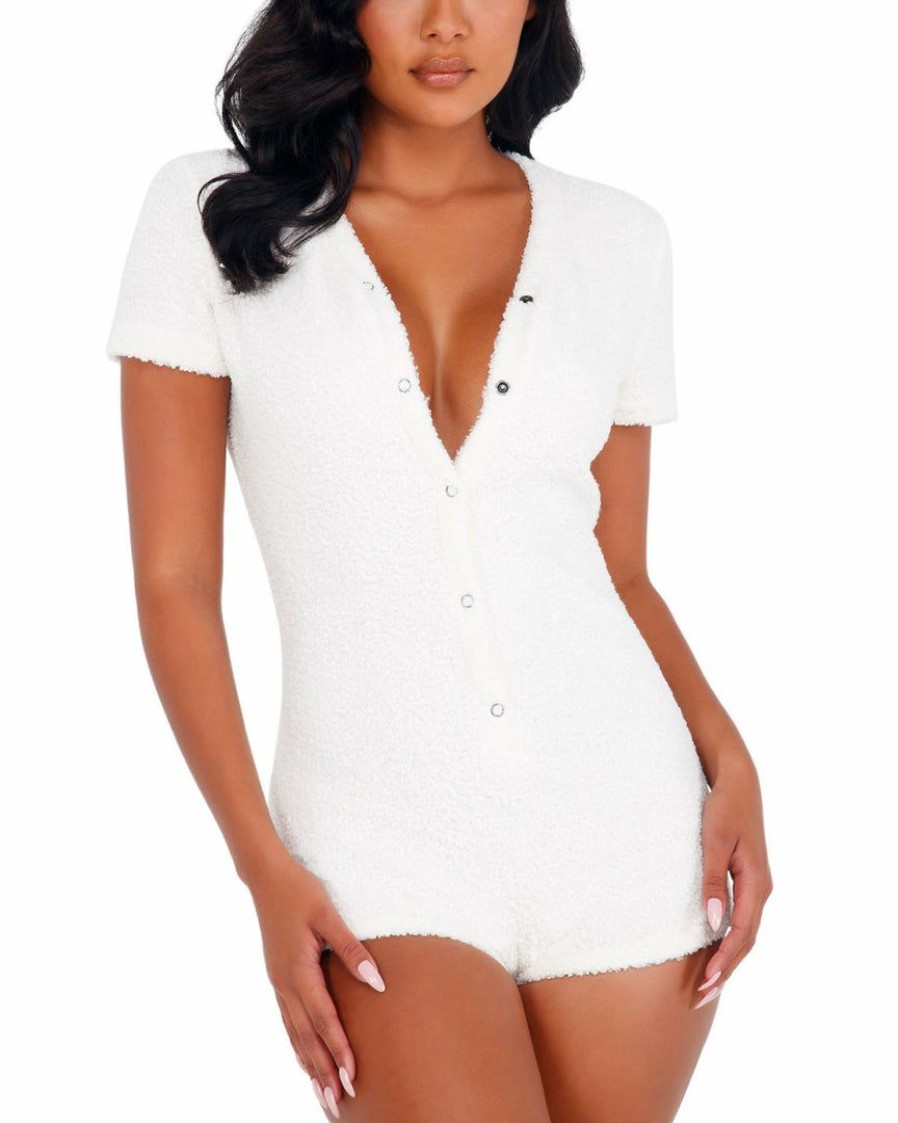 Womens * | Roma 1Pc Cozy Comfy White Loungewear Romper