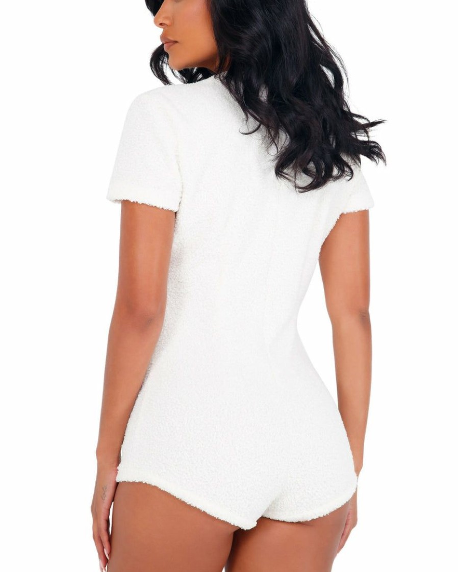 Womens * | Roma 1Pc Cozy Comfy White Loungewear Romper