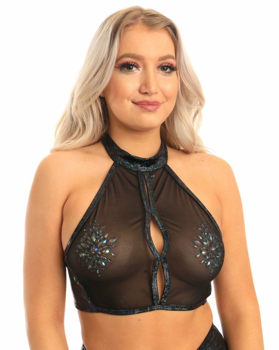 Womens * | J. Valentine Sheer Keyhole Halter Crop Top