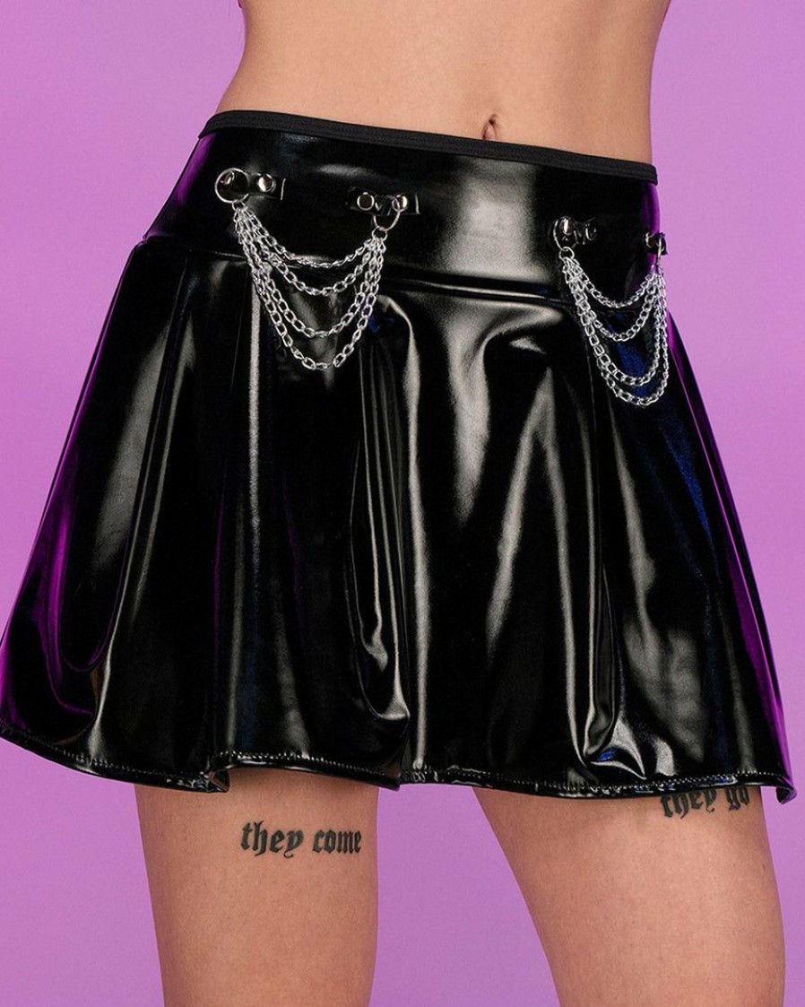 Womens * | Bodyzone Sugar Baby Chain Pleated Skirt New Black