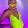 Womens * | Ohyes Fashion Neon Yellow Urban Nights Vinyl And Chain Bodysuit Womens