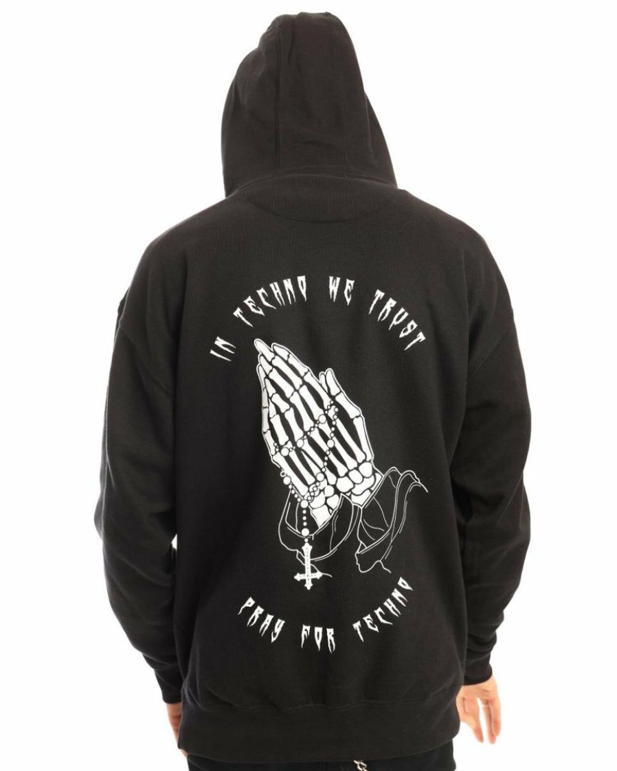 Womens * | 555Stickers Outerwear Pray For Techno Skeleton Hoodie