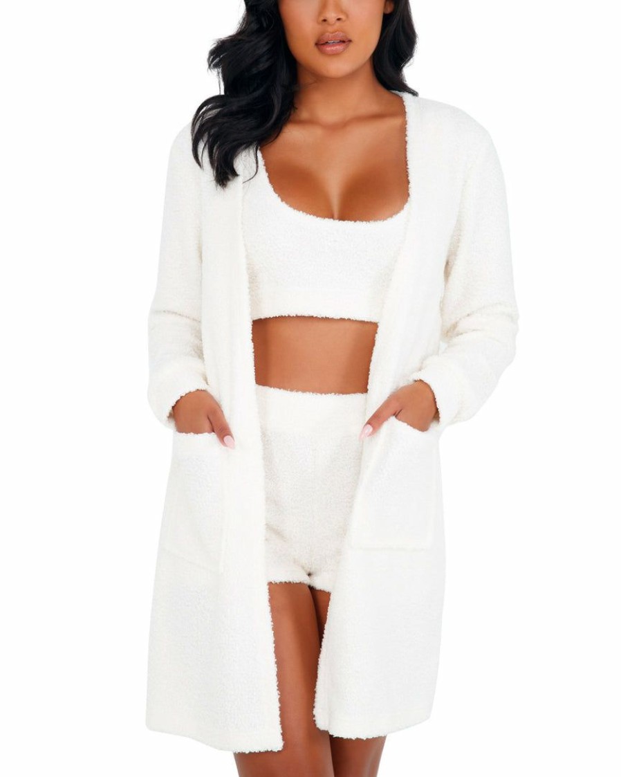 Womens * | Roma Cozy Comfy White Robe With Pockets