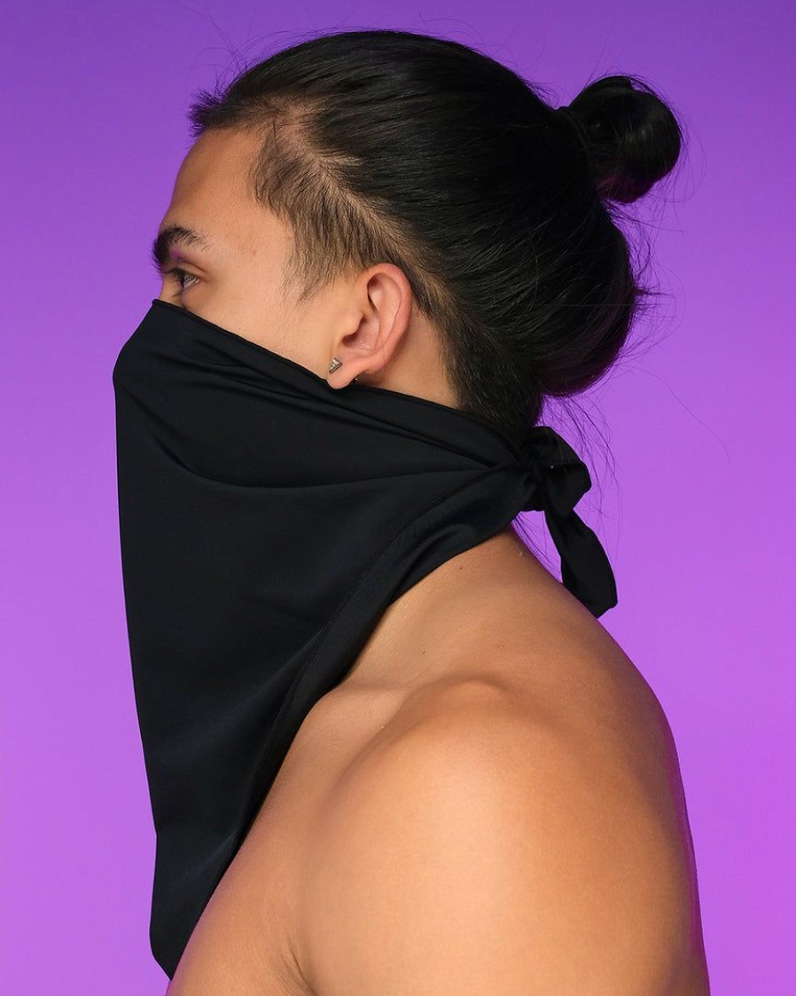 Accessories * | Shark Plain Black Triangle Bandanna Mask Mens