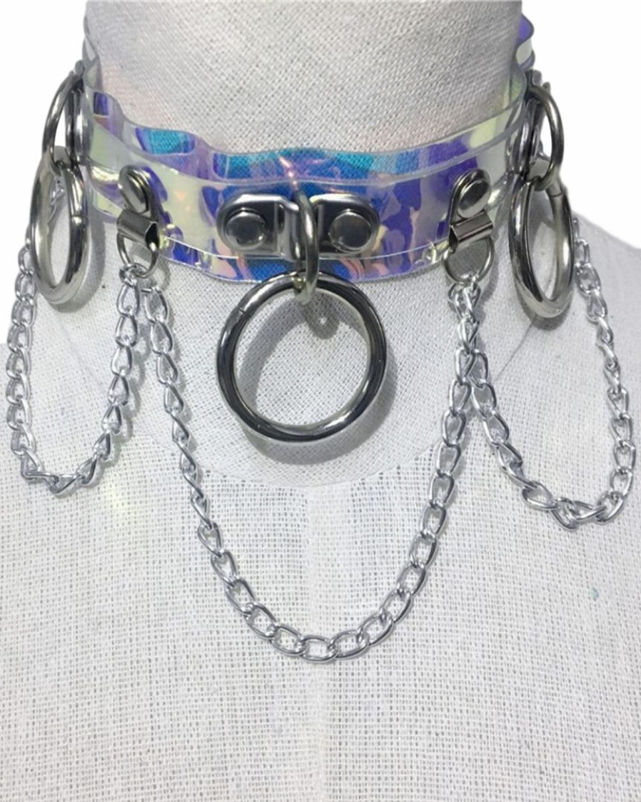 Accessories * | Ae Interstellar Pvc Choker With Chains Holographic