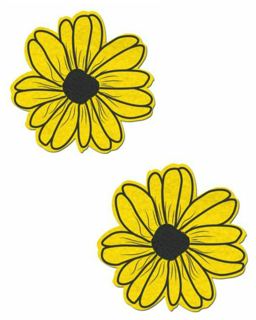 Accessories * | Pastease Daisy: Yellow And Black With Black Flower Nipple Pasties Accessories