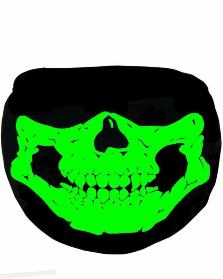 Accessories * | Ae Mens Skull Glow In The Dark/Blacklight Reactive Black Cloth Face Mask