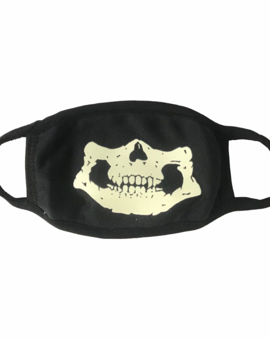 Accessories * | Ae Mens Skull Glow In The Dark/Blacklight Reactive Black Cloth Face Mask