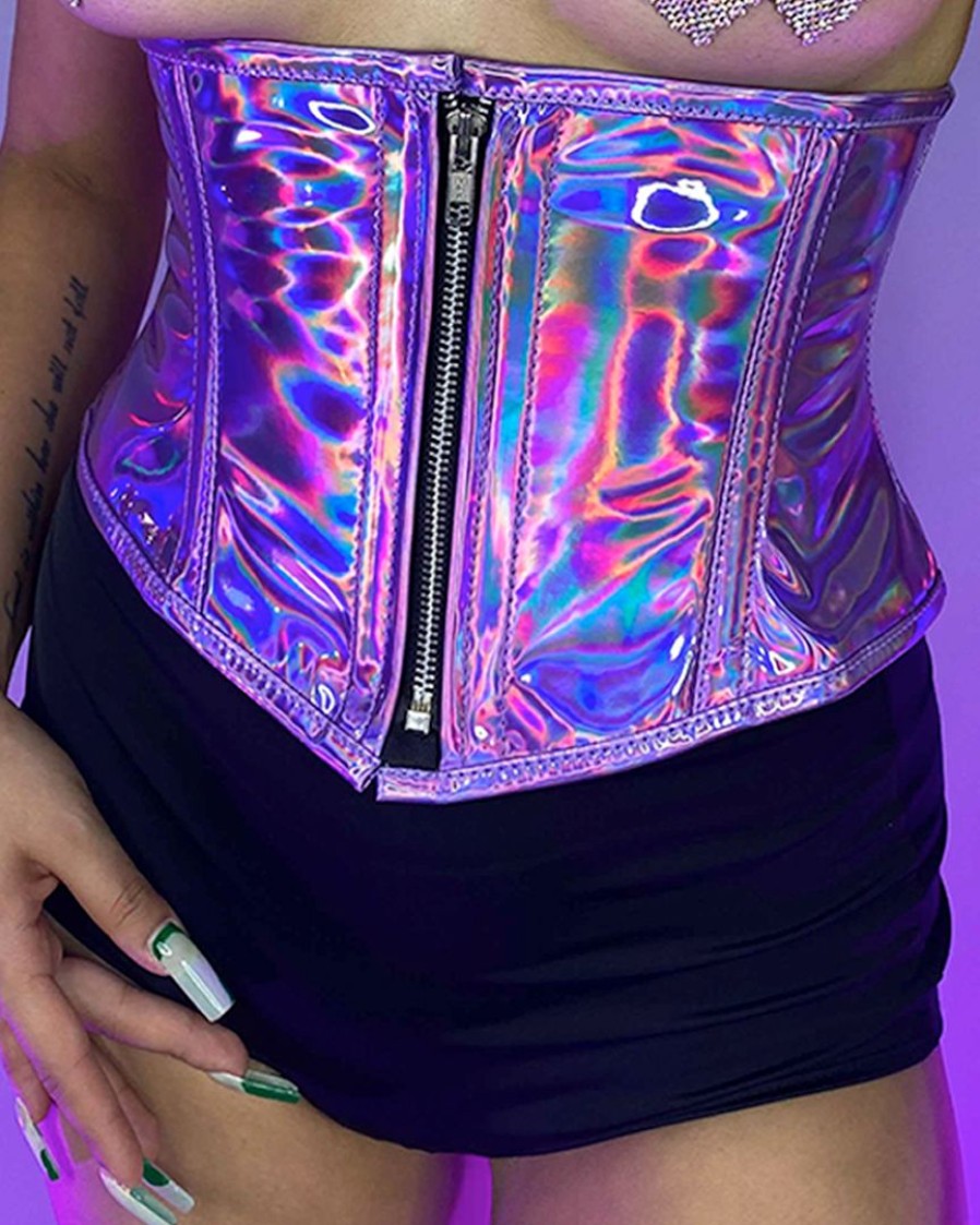 Womens * | Daisy'S Corsets New Lavender Dreamz Holographic Mini Waist Cincher