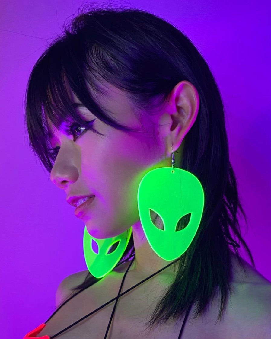 Accessories * | Ae Not Alone Alien Head Neon Blacklight Pvc Earrings New