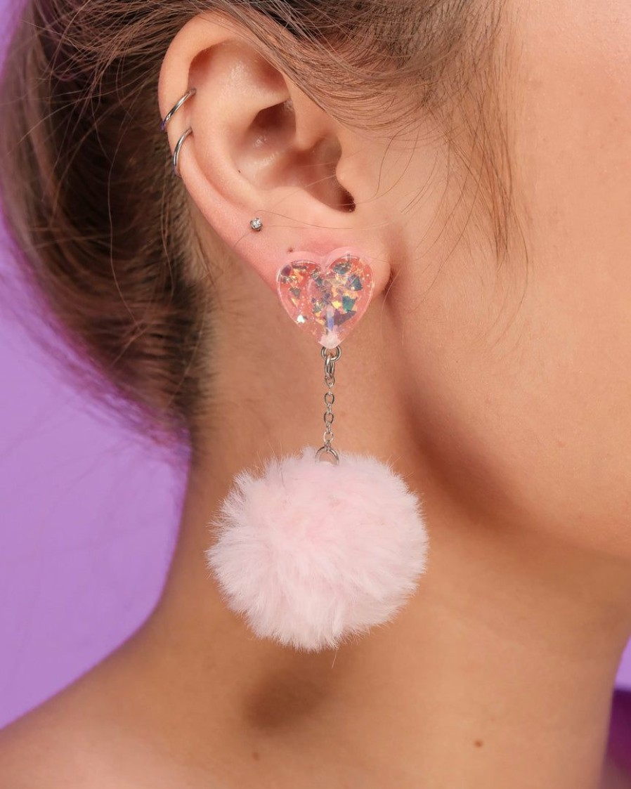 Accessories * | Ae In Love With You Fuzzy Puff Heart Earrings