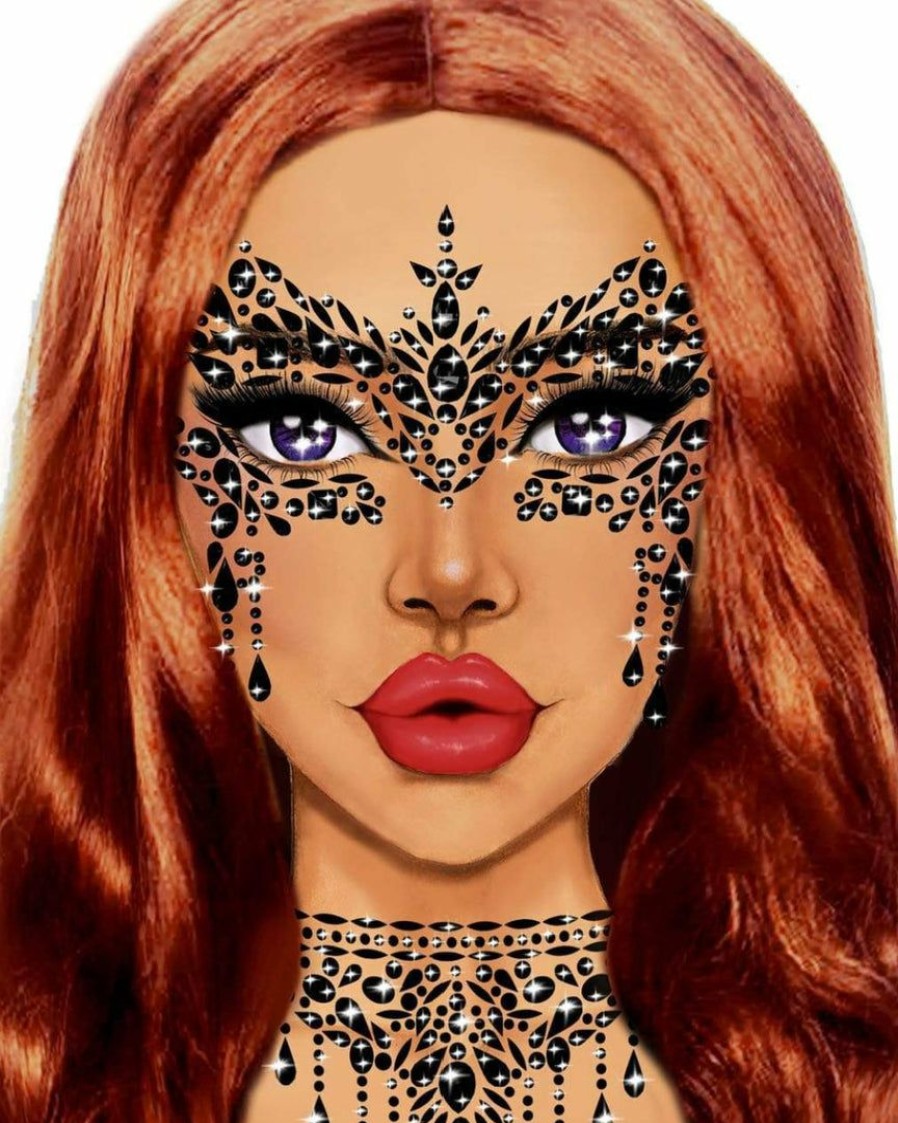 Accessories * | Leg Avenue Diamond Masquerade Adhesive Face Jewels Sticker Black Accessories