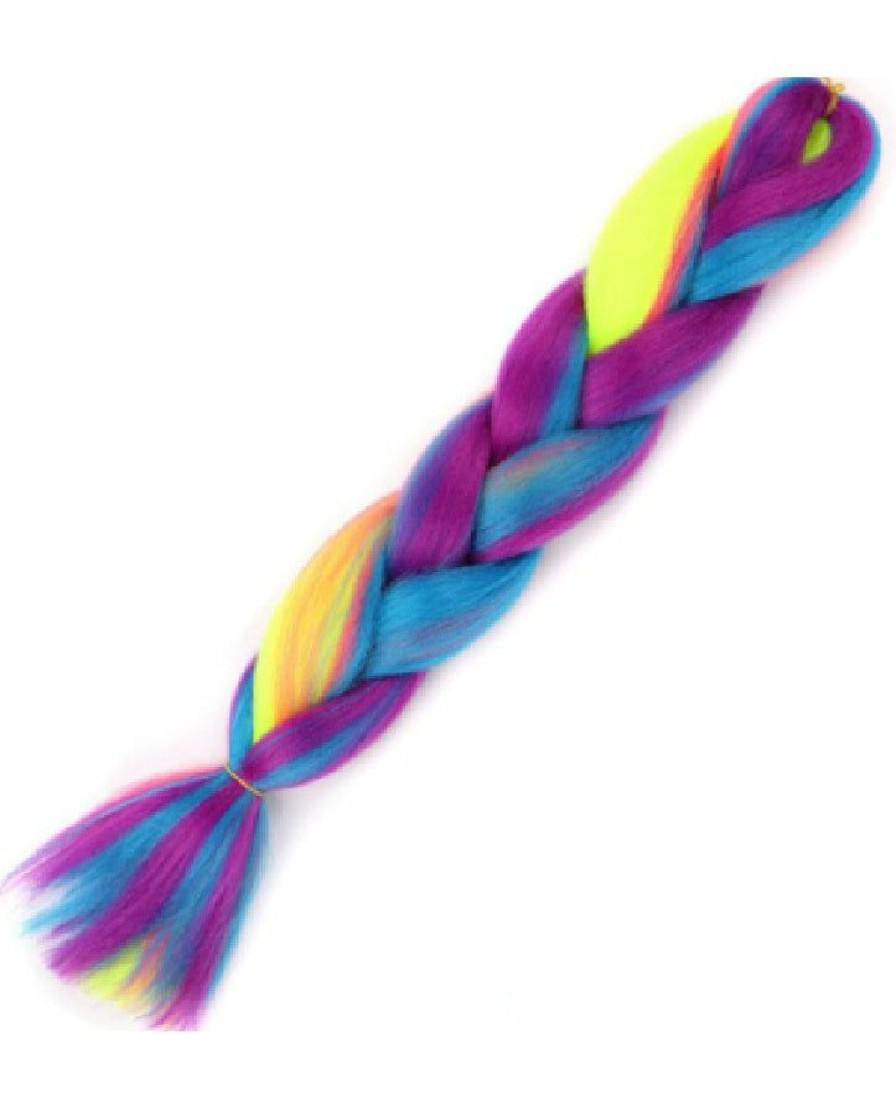 Accessories * | Ae 24 Dark Rainbow Purple Teal Yellow Braiding Hair Extensions Accessories