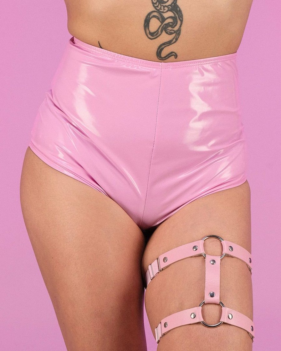 Womens * | Roma Pink Vinyl Zipper Shorts