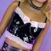 Womens * | Ae Sugar And Spice Pink Lace Vinyl Black Crop Top