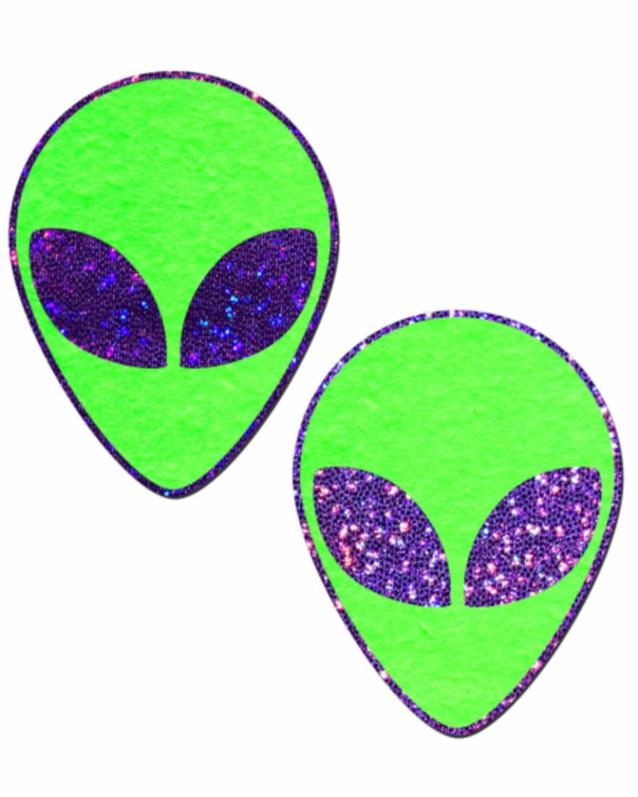 Accessories * | Pastease Green Space Alien With Purple Glitter Eyes Pasties Accessories