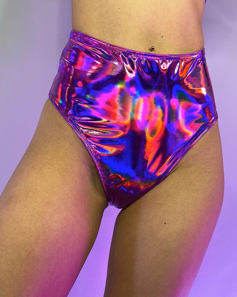 Womens * | J. Valentine Cyber Prom Holographic Vinyl Pvc High Waist Shorts New