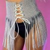 Womens * | Hengda Fringe Sparkles Rhinestone Front Wrap Skirt