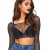 Womens * | Leg Avenue Rainbow Lurex Glitter Long Sleeve Rave Crop Top