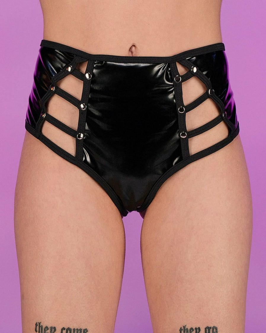 Womens * | Bodyzone New Sugar Baby Black High Waist Peek A Boo Shorts