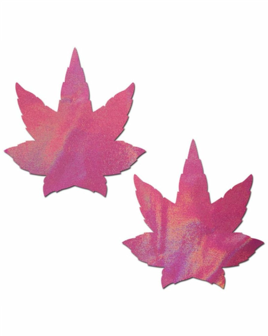 Accessories * | Pastease Holographic Indica Weed Marijuana Leaf Nipple Pasties