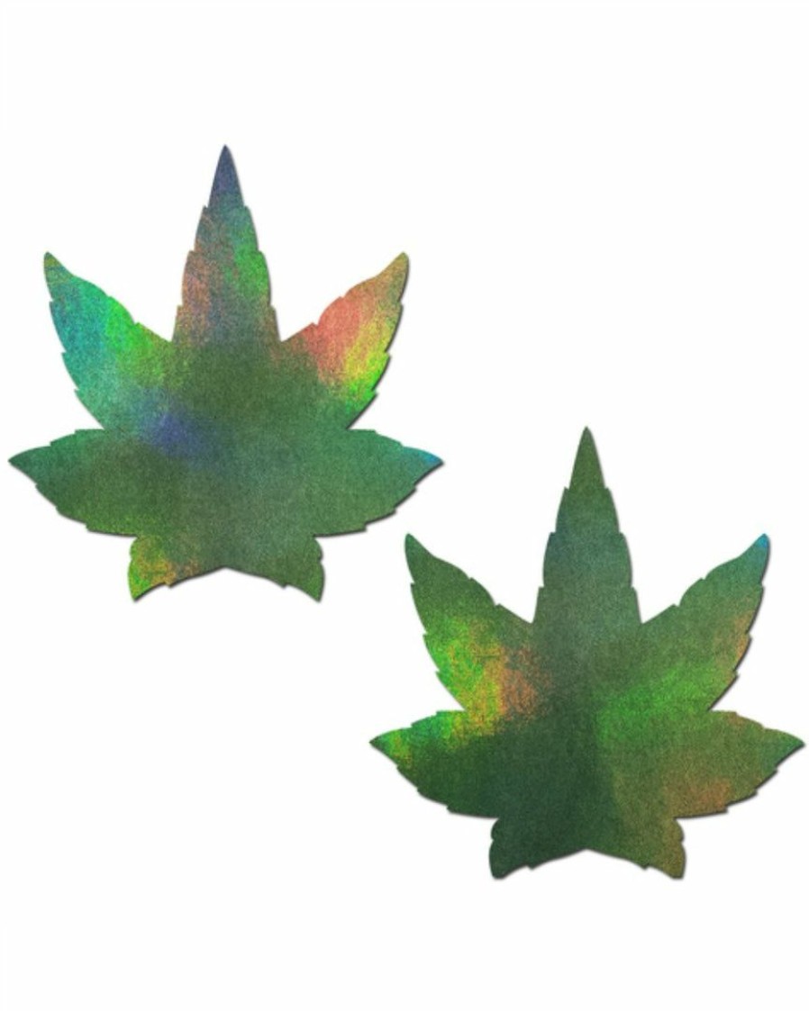 Accessories * | Pastease Holographic Indica Weed Marijuana Leaf Nipple Pasties