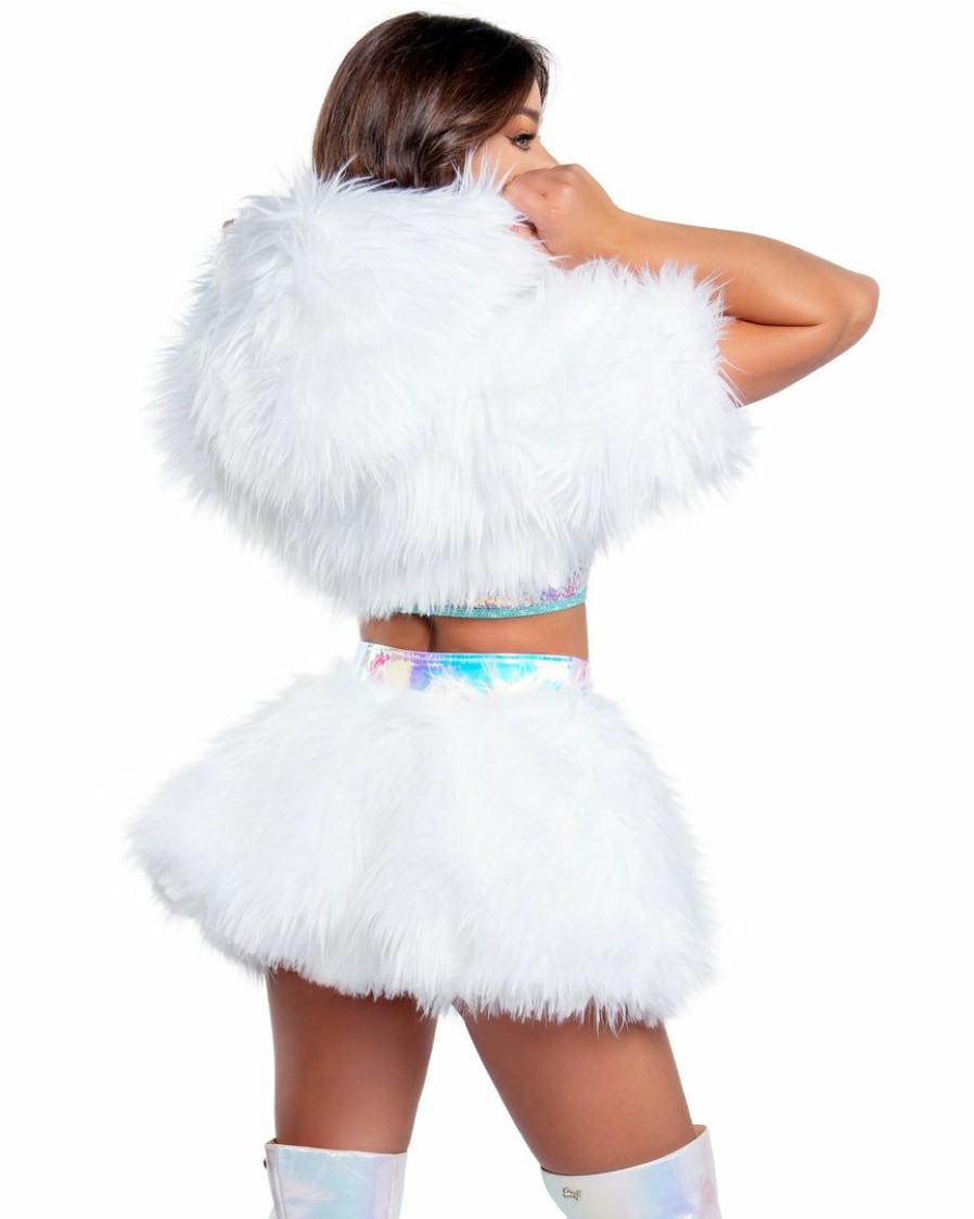 Womens * | J. Valentine New White Led White Fur Belted Skirt