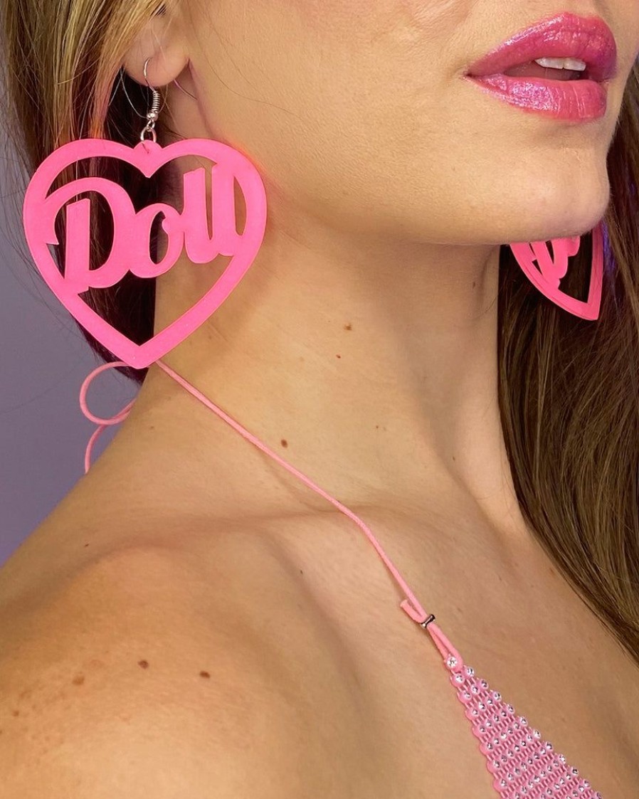 Accessories * | Ae I'Ll Be Your Doll Heart Shaped Pvc Earrings Womens