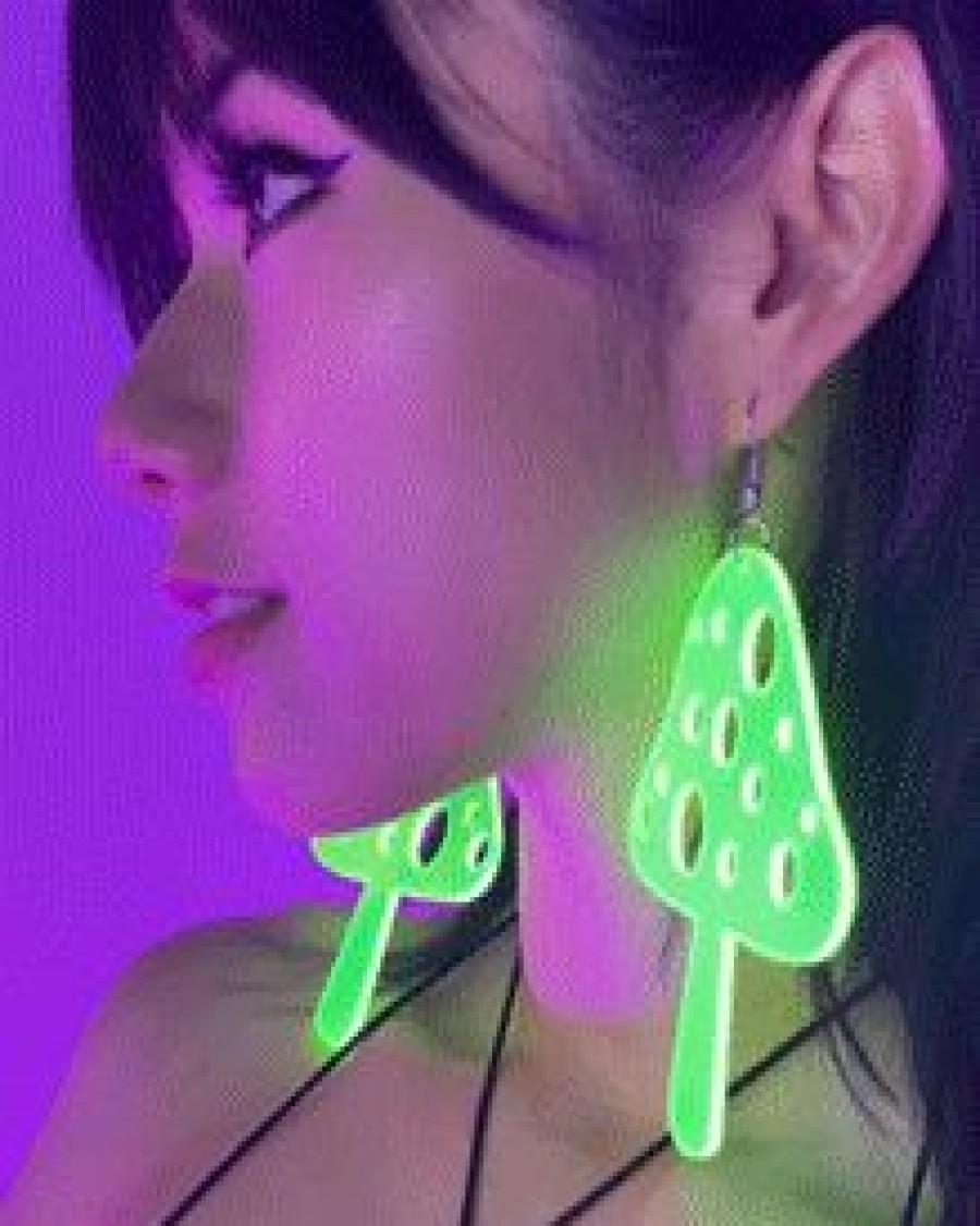 Accessories * | Ae Trippin' On Mushrooms Neon Blacklight Pvc Earrings