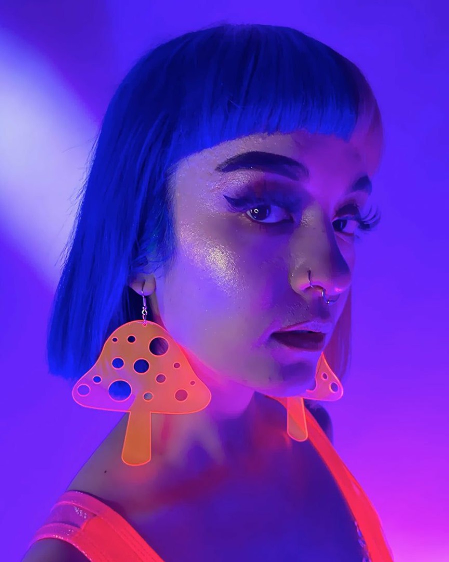 Accessories * | Ae Trippin' On Mushrooms Neon Blacklight Pvc Earrings