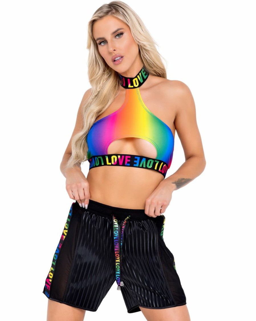 Womens * | Roma Rainbow Love Two-Tone Biker Shorts