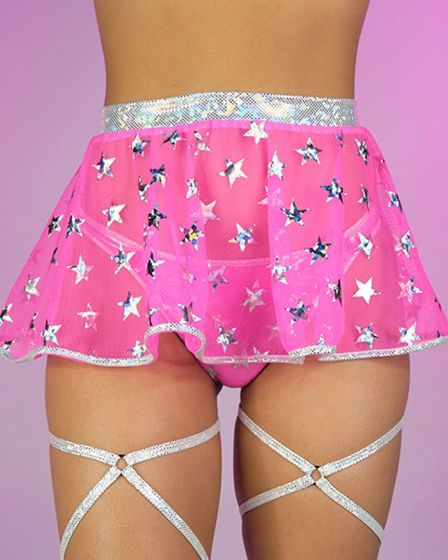 Womens * | Roma Pink Cosmic Stardust Mesh Mini Skirt