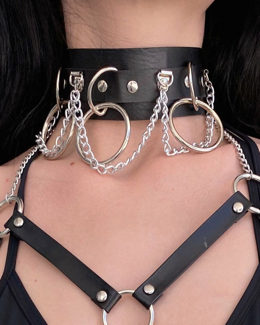 Accessories * | Ae Accessories Chain Choker & Leash 2Pc Set Black