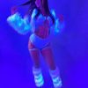 Womens * | J. Valentine White Furry Blue Led Cropped Hooded Rave Jacket New