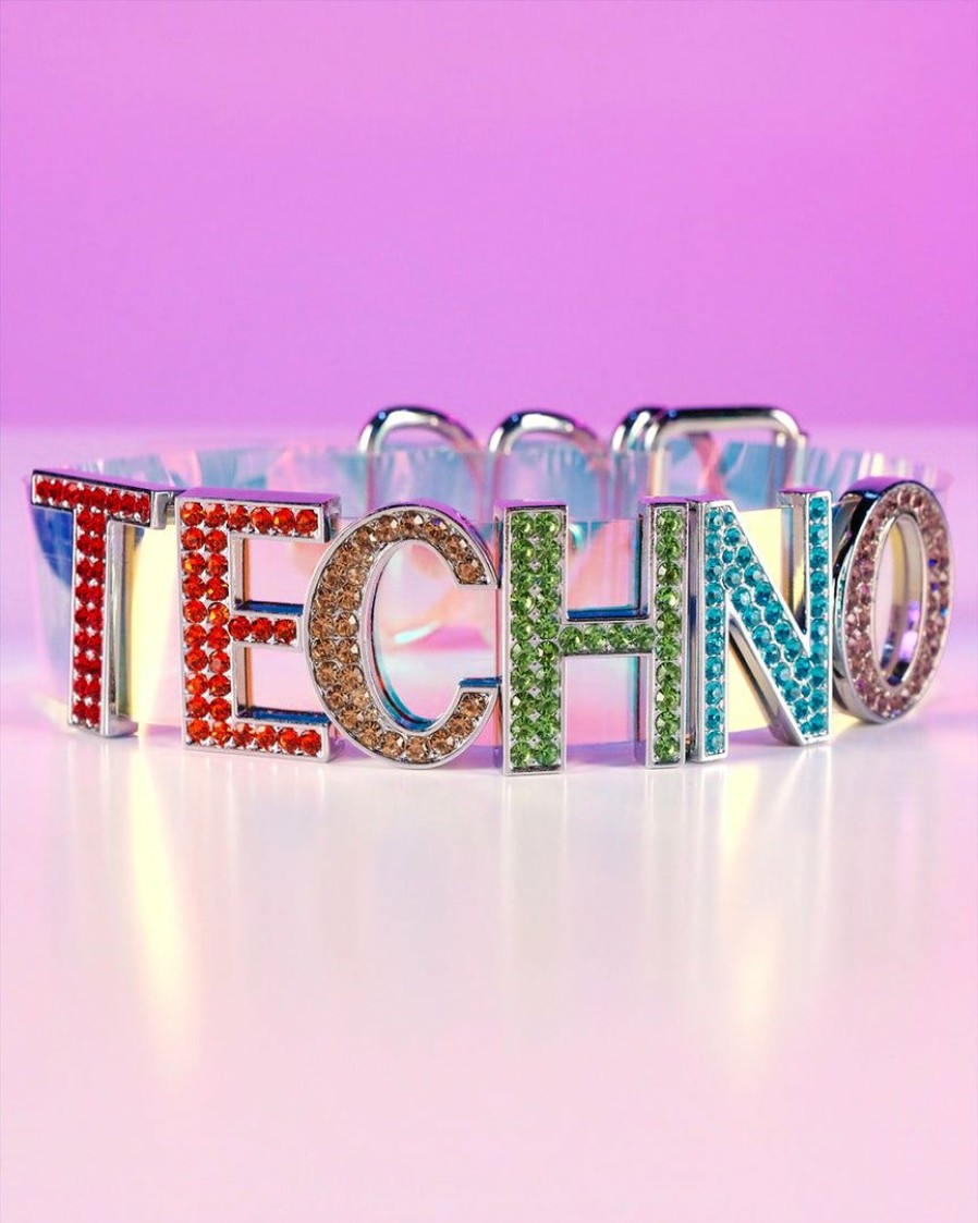 Accessories * | Ae New Techno Holo Pvc Choker Clear