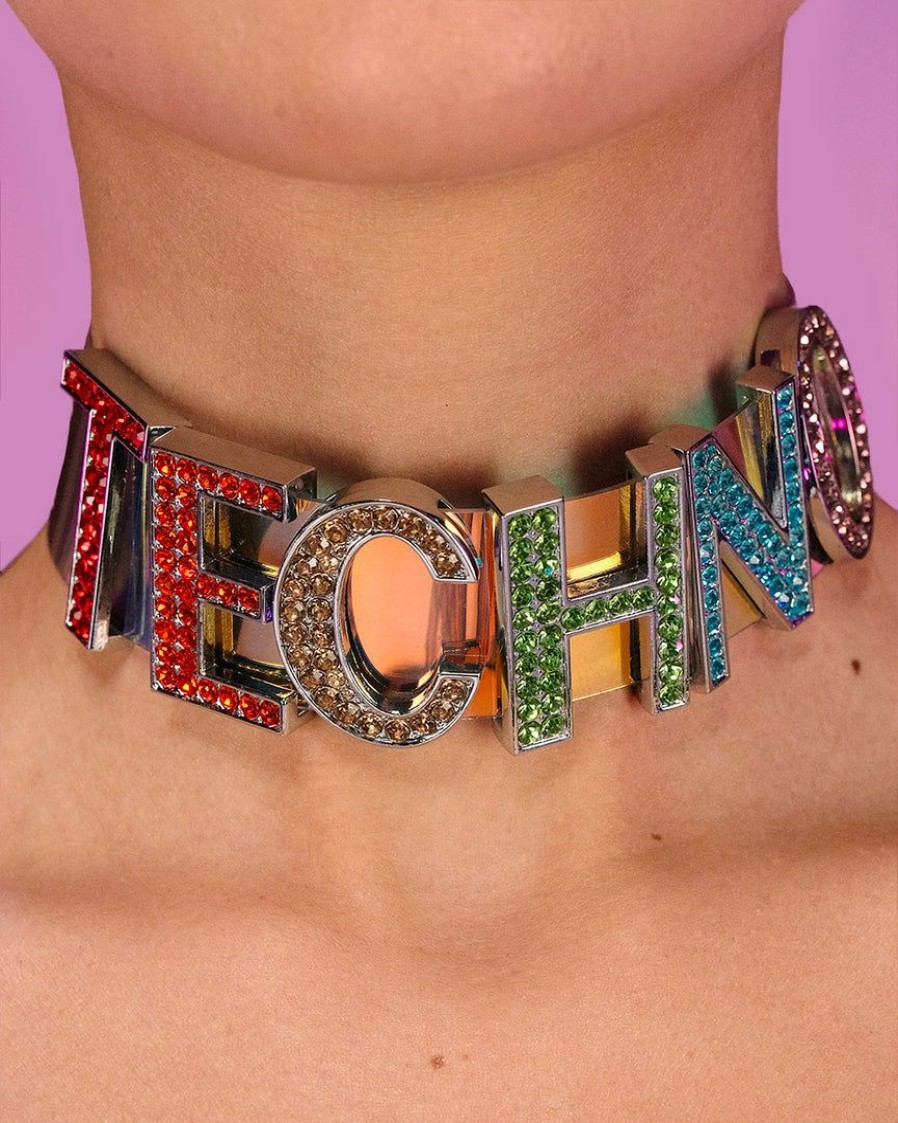 Accessories * | Ae New Techno Holo Pvc Choker Clear